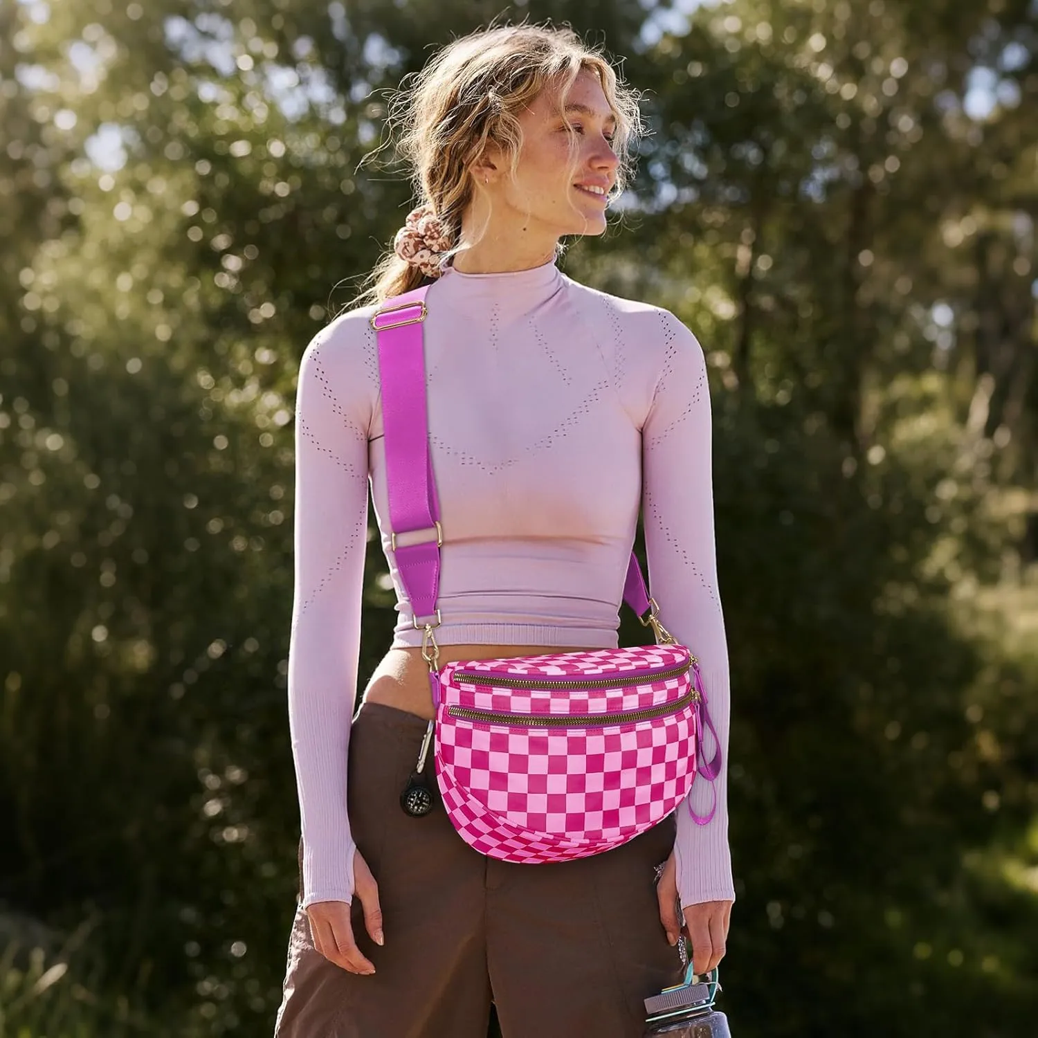 Bum Bags for Women Crossbody,Nylon Checkered Crossbody Bag Black and White Checkered Purse Oversized Slouchy Belt Bag