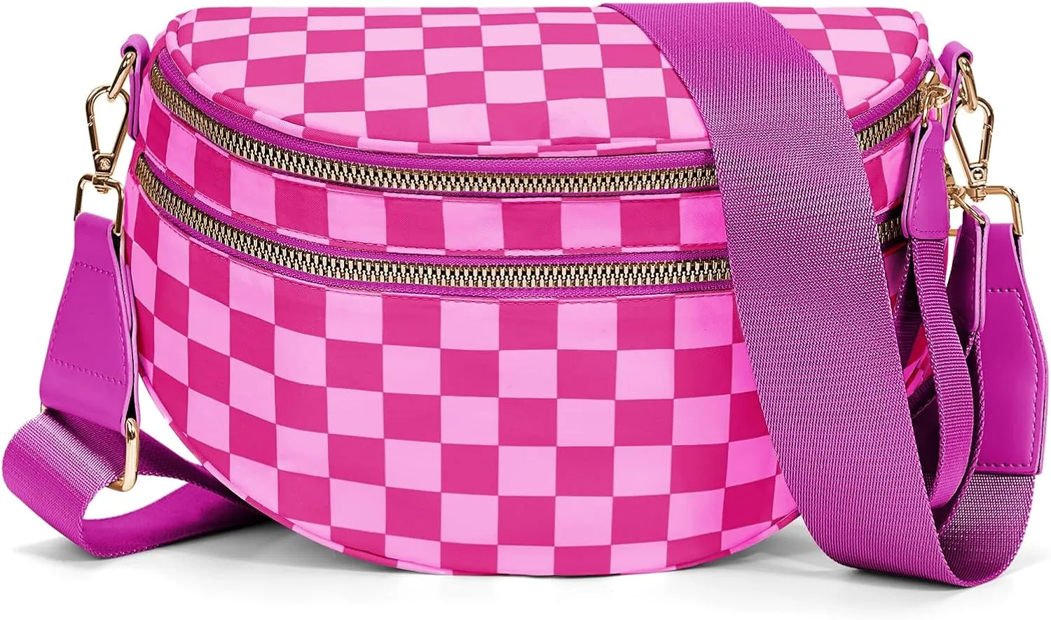 Bum Bags for Women Crossbody,Nylon Checkered Crossbody Bag Black and White Checkered Purse Oversized Slouchy Belt Bag