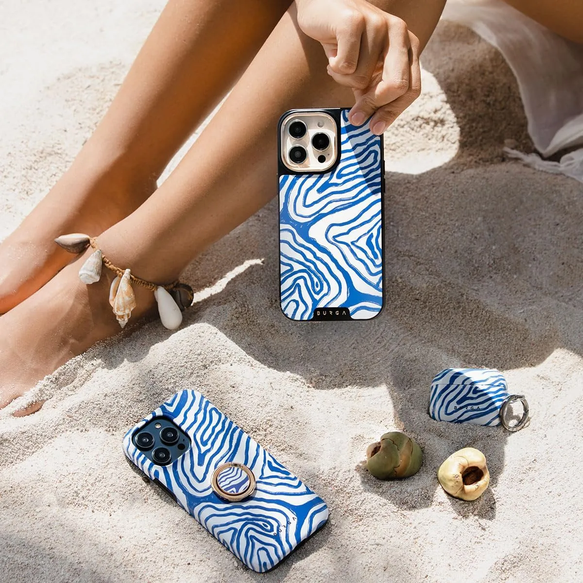 BURGA Phone Case for iPhone 13 - Cute, Trendy, Aesthetic, Pattern Phone Cover, Hard Shell Protection - fits Apple iPhone 13 Case for Women and Men, Blue Ocean Waves