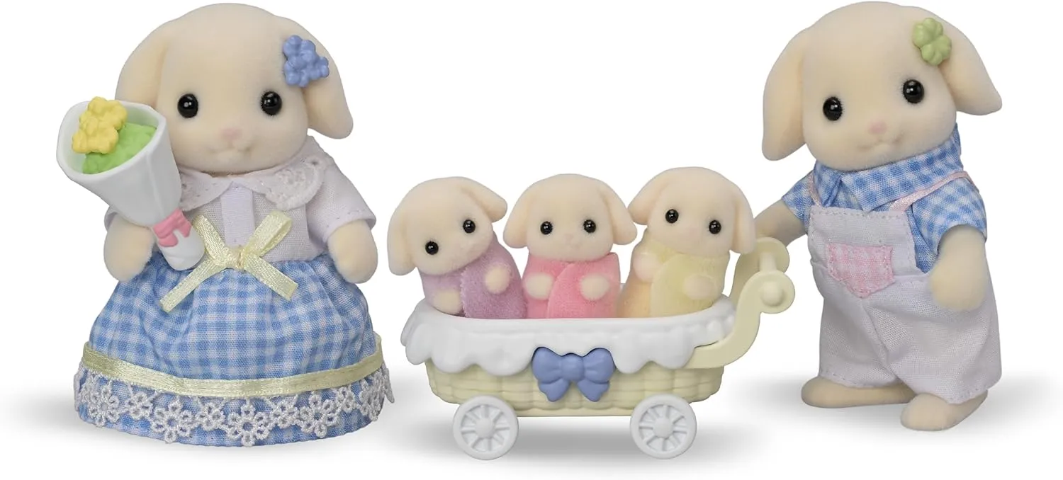 Calico Critters Flora Rabbit Family - Set of 5 Collectible Doll Figures for Children Ages 3 