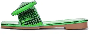 Cape Robbin Women's Slip-On Flat Sandals - Square Toe Disco Ball Metallic Design with Bow Tie - Summer Dressy Sandals (Botania)