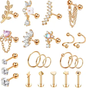 Cartilage Earrings for Women 16G - Conch Helix Tragus Earrings Piercing Jewelry Hypoallergenic Surgical Stainless Steel Cartilage Flat Back Stud Earring Push in Nose Studs Labret Jewelry