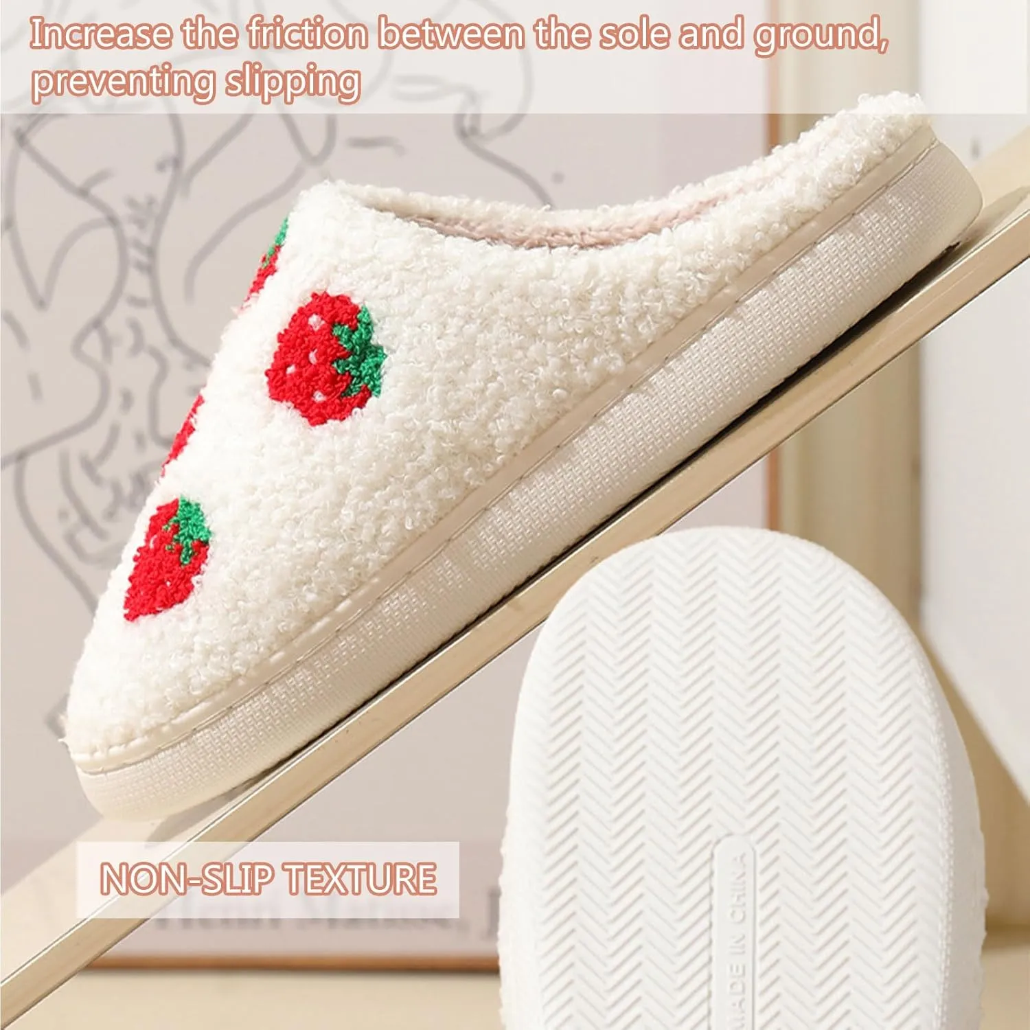 Cartoon Slippers for Womens Mens Cute Cozy Plush Warm Slip-on House Shoes for Indoor and Outdoor Meet Me at Midnight Strawberry Mushroom Evil Eyes Love Heart Slippers