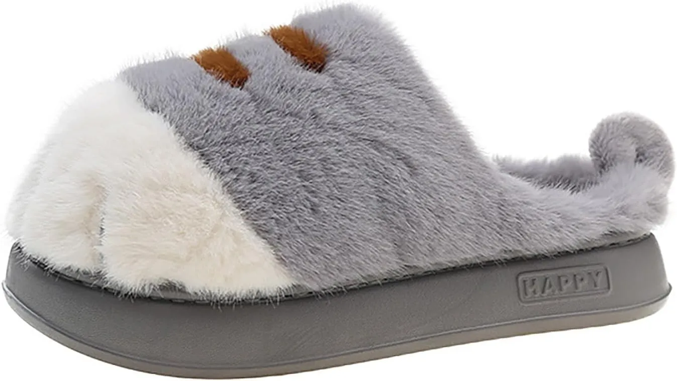 Cat Paw Slippers for Women, Cute Funny 3D Cat Paw Cartoon Slipper Warm Fluffy Furry Winter House Shoes