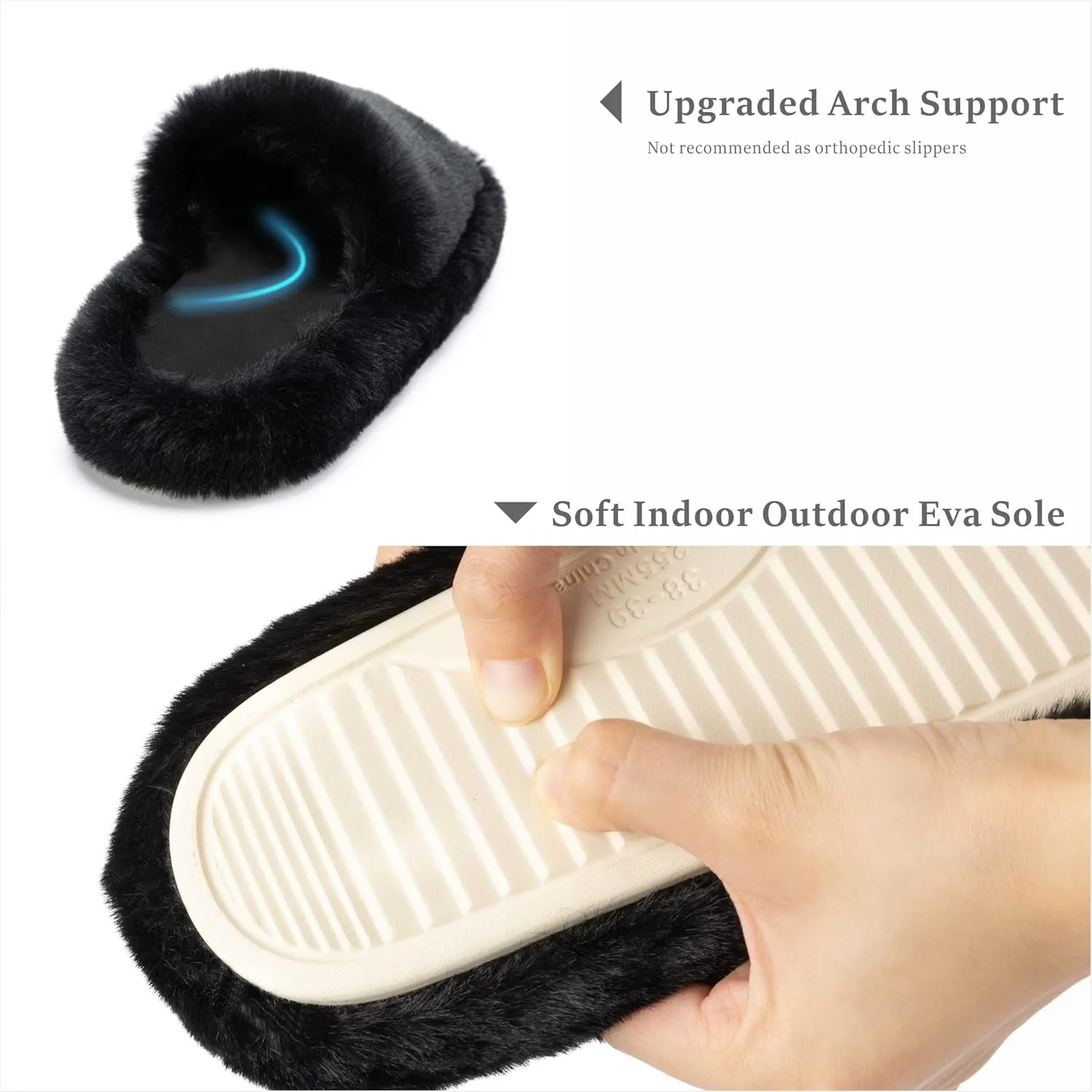 Chantomoo Women's Blue Memory Foam Faux Fur Lined Open Toe Slippers for Women - US 12