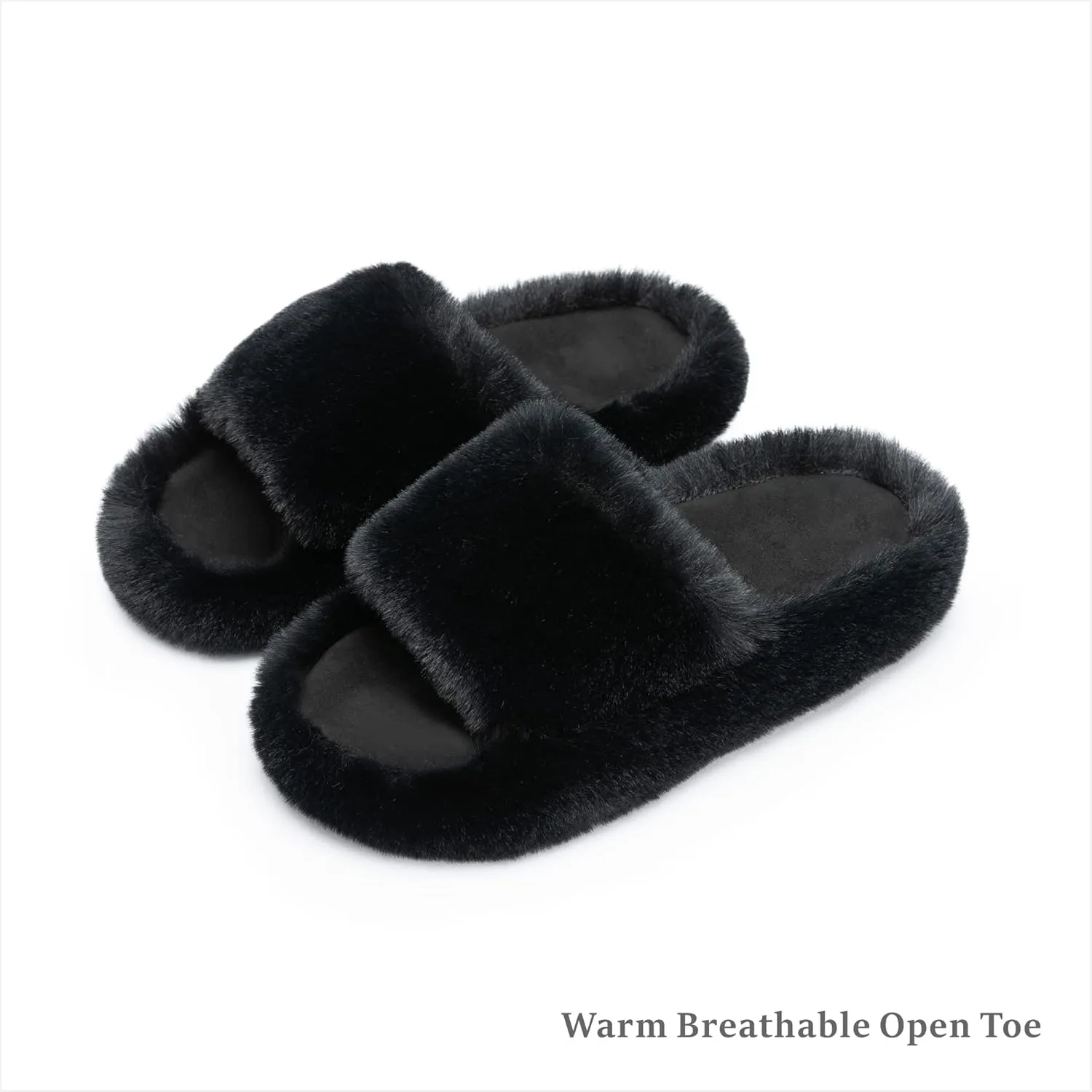 Chantomoo Women's Blue Memory Foam Faux Fur Lined Open Toe Slippers for Women - US 12