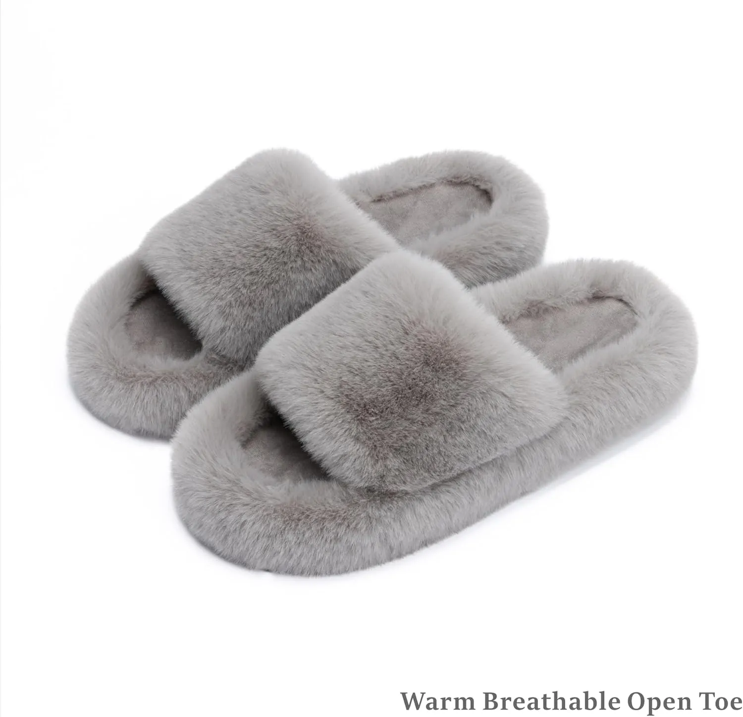Chantomoo Women's Blue Memory Foam Faux Fur Lined Open Toe Slippers for Women - US 12