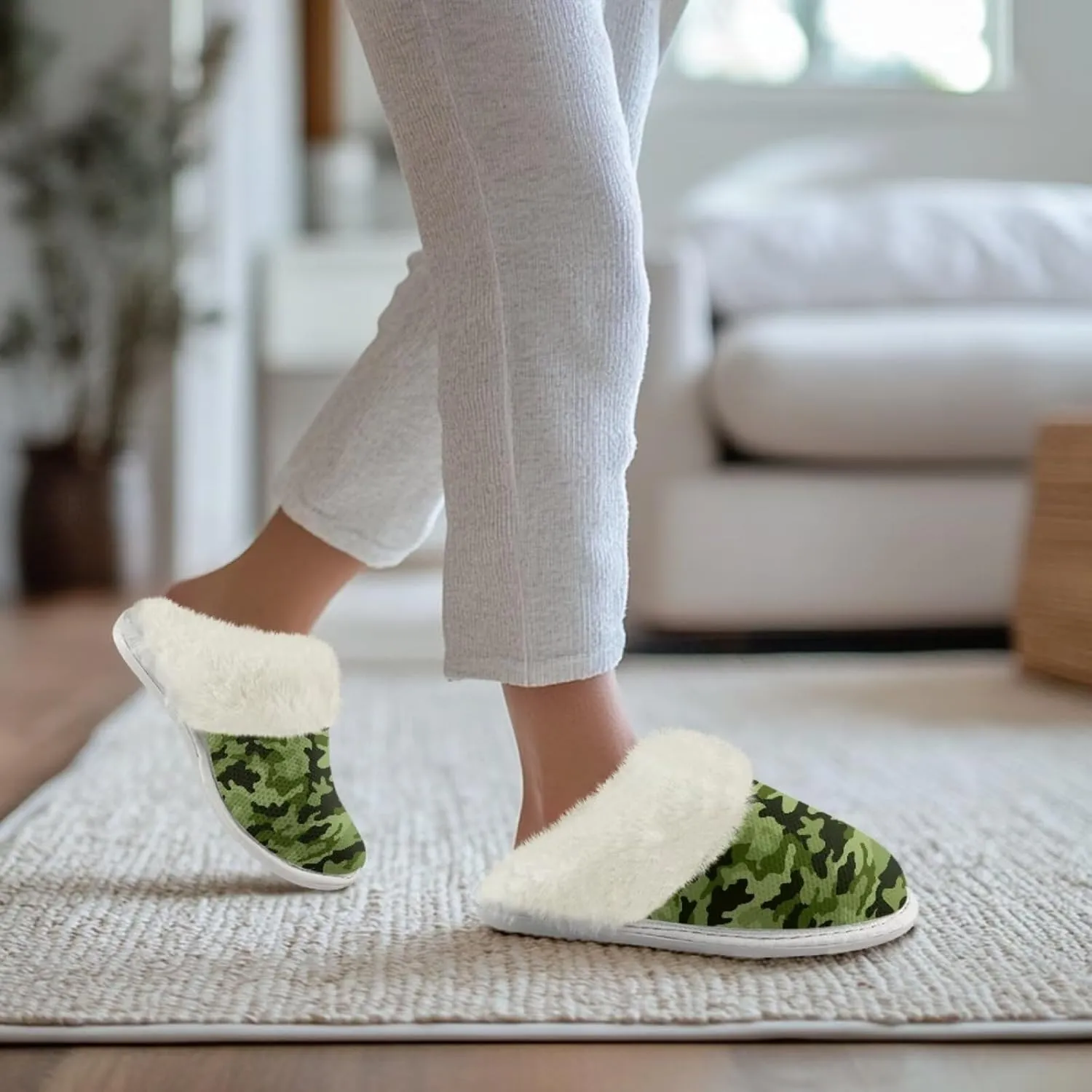 chaqlin Fuzzy Plush Slipper with Fur Edge Unisex's Bedroom House Cozy Soft Memory Foam Slippers Winter Warm Anti Slip Thick Sole Slippers Casual Outdoor Indoor