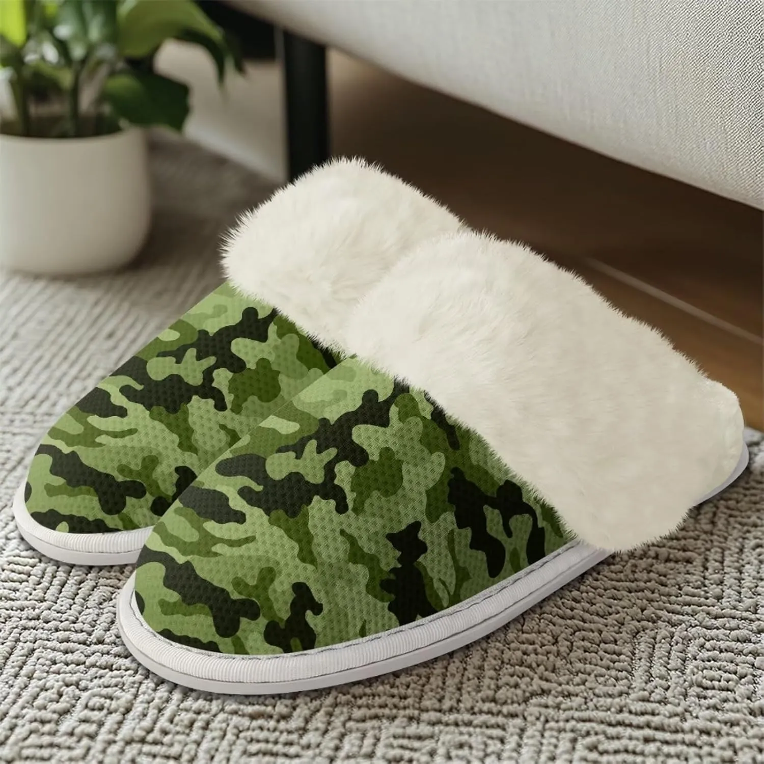 chaqlin Fuzzy Plush Slipper with Fur Edge Unisex's Bedroom House Cozy Soft Memory Foam Slippers Winter Warm Anti Slip Thick Sole Slippers Casual Outdoor Indoor