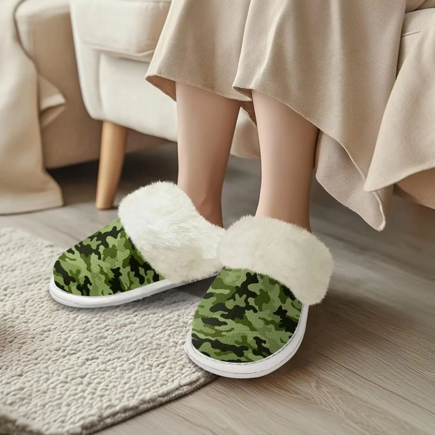 chaqlin Fuzzy Plush Slipper with Fur Edge Unisex's Bedroom House Cozy Soft Memory Foam Slippers Winter Warm Anti Slip Thick Sole Slippers Casual Outdoor Indoor