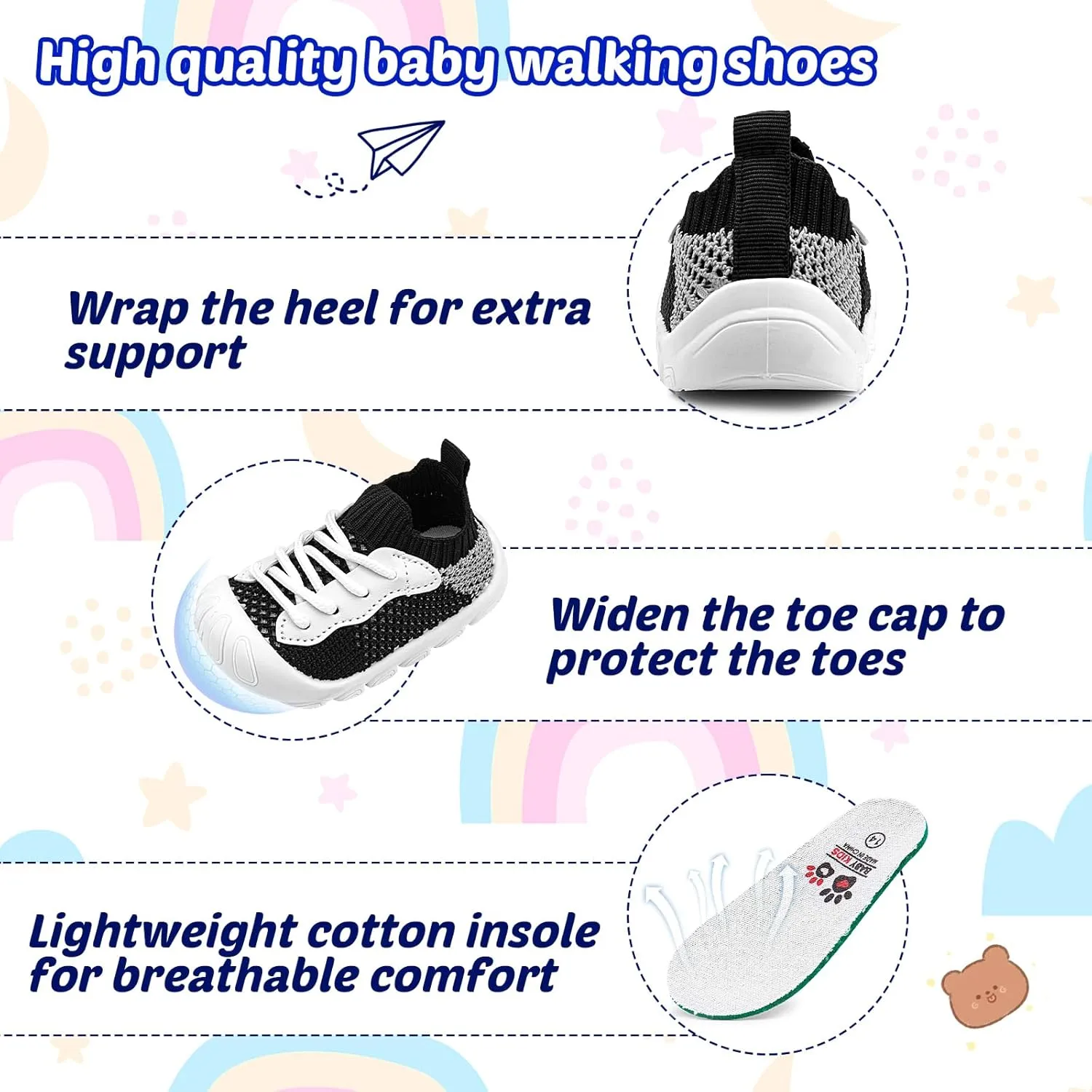 Charrost Toddler Baby Girl Boy First Walking Shoes Checkered Sneakers Sizes 3/4/5/6/7/8T. Soft, Cute,Flexible for First Walkers. Non-Slip, Slip On, Wide Toe Box Indoors Outdoors
