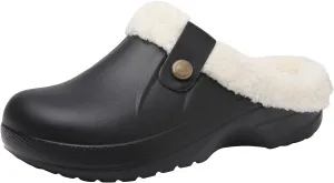 ChayChax Women and Men Fur Lined Clogs Memory Foam Warm Fuzzy Slippers Winter Waterproof Indoor Outdoor Slipper