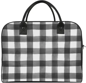 Checkered Black And White Fashionable Large Capacity Travel Handbag Unisex