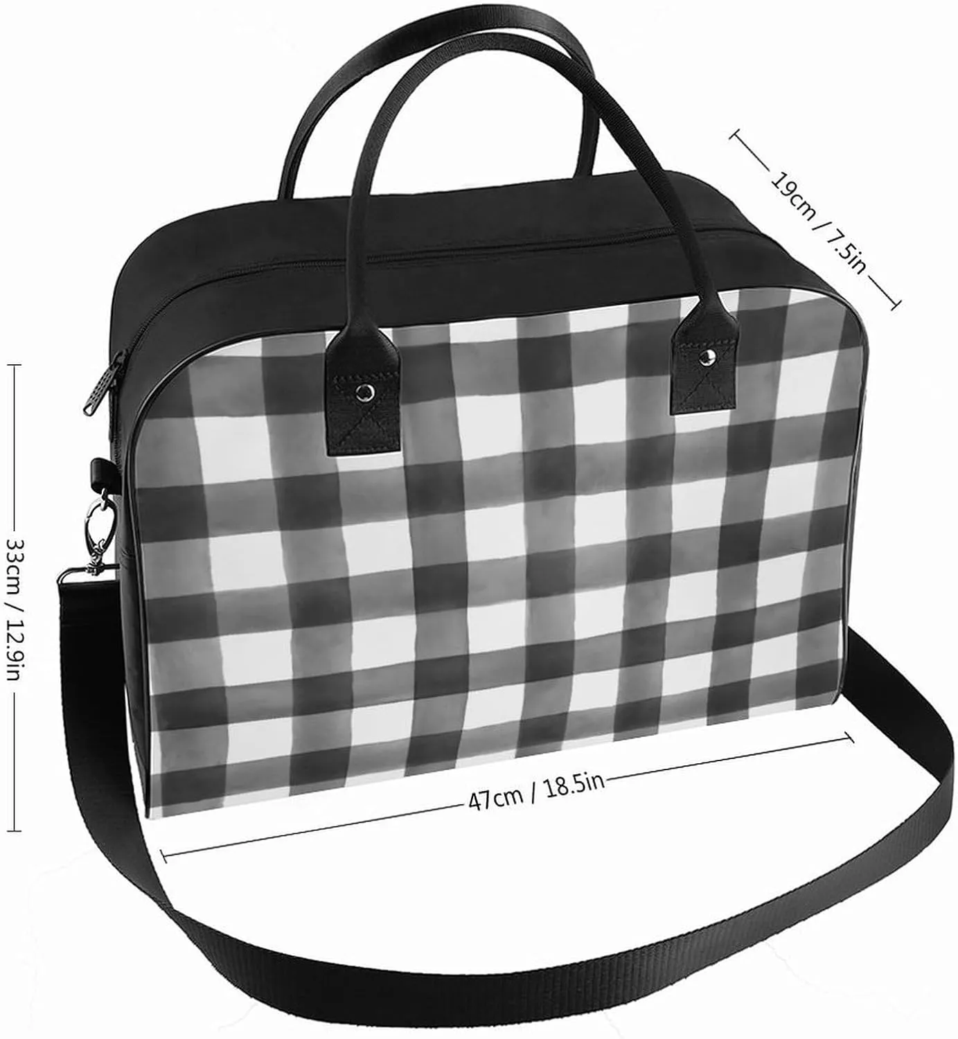 Checkered Black And White Fashionable Large Capacity Travel Handbag Unisex