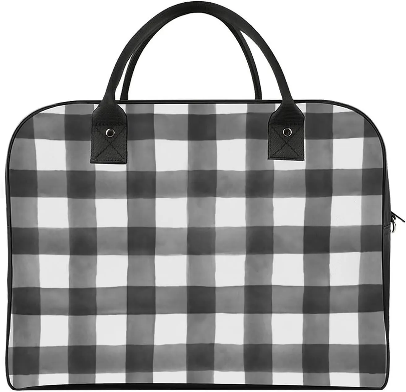 Checkered Black And White Fashionable Large Capacity Travel Handbag Unisex