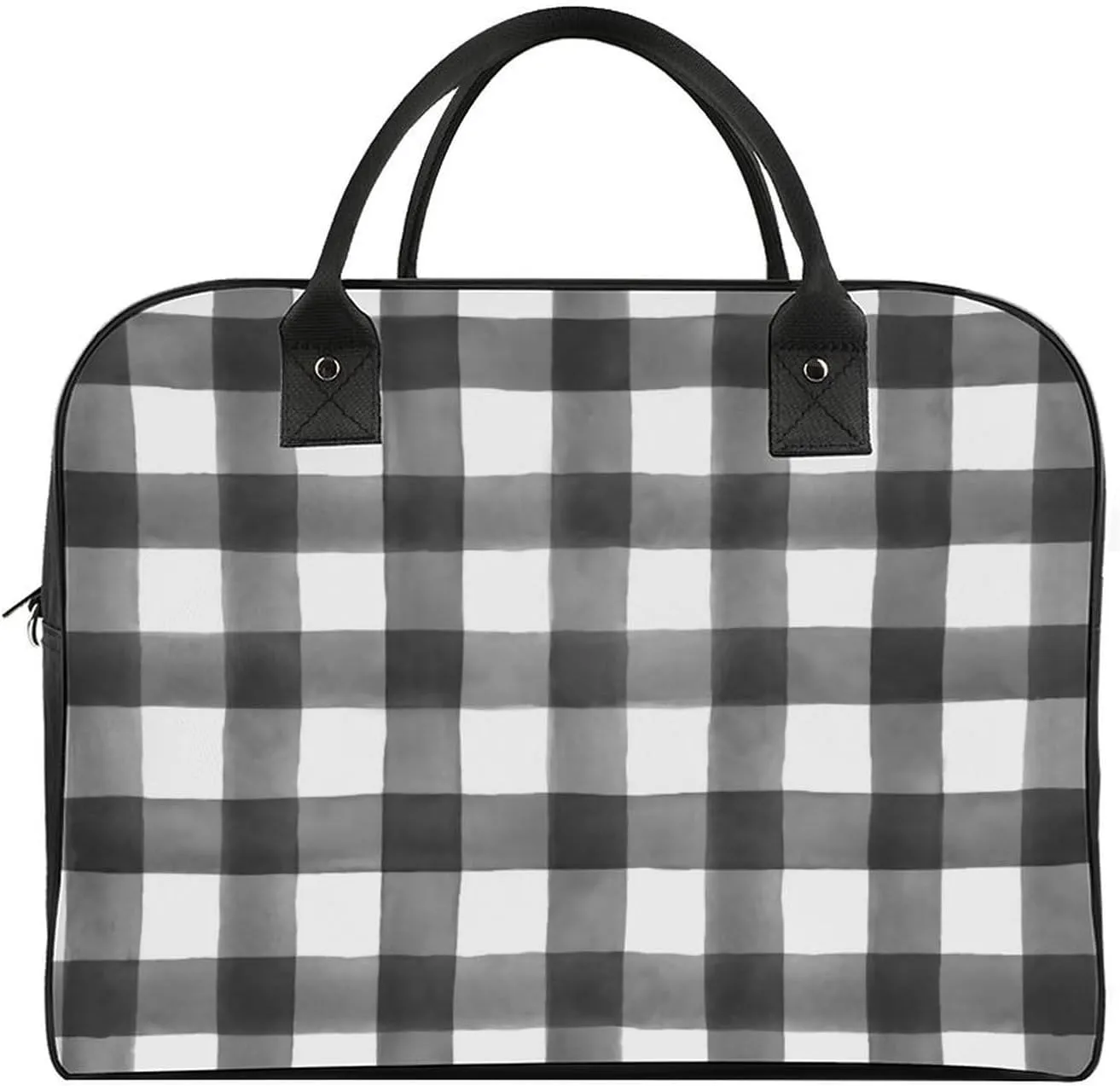 Checkered Black And White Fashionable Large Capacity Travel Handbag Unisex