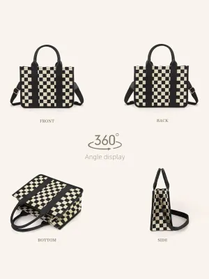 Checkered Crossbody Bag Black and White Purse Canvas Shoulder Bag Casual Tote Handbags for Work Travel