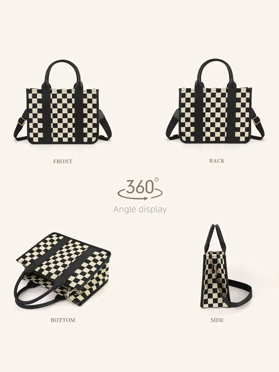 Checkered Crossbody Bag Black and White Purse Canvas Shoulder Bag Casual Tote Handbags for Work Travel