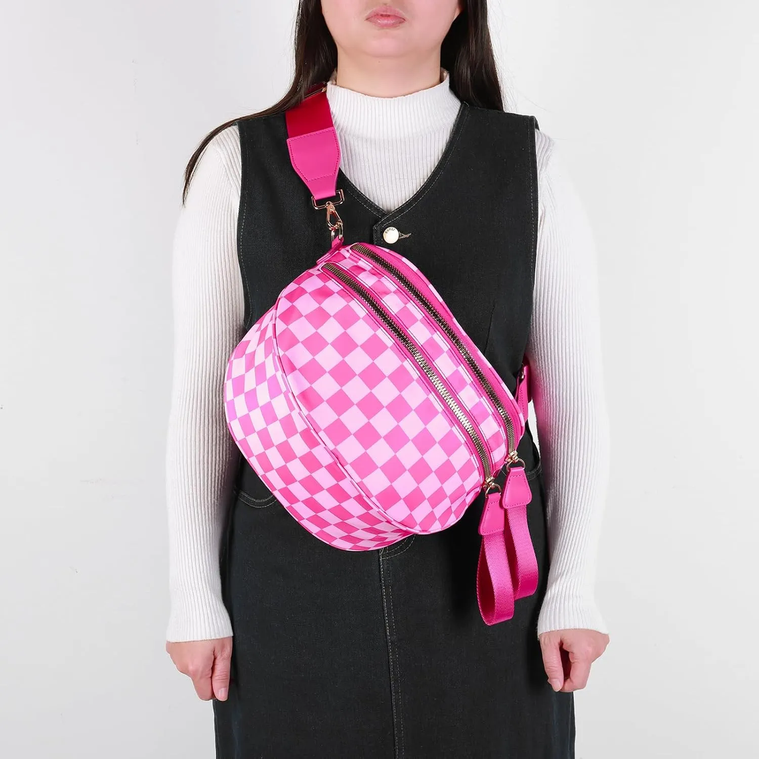 Checkered Crossbody Bag Bum Bags For Women Checkerboard Purse Plaid Pattern Colorblock Fanny Pack