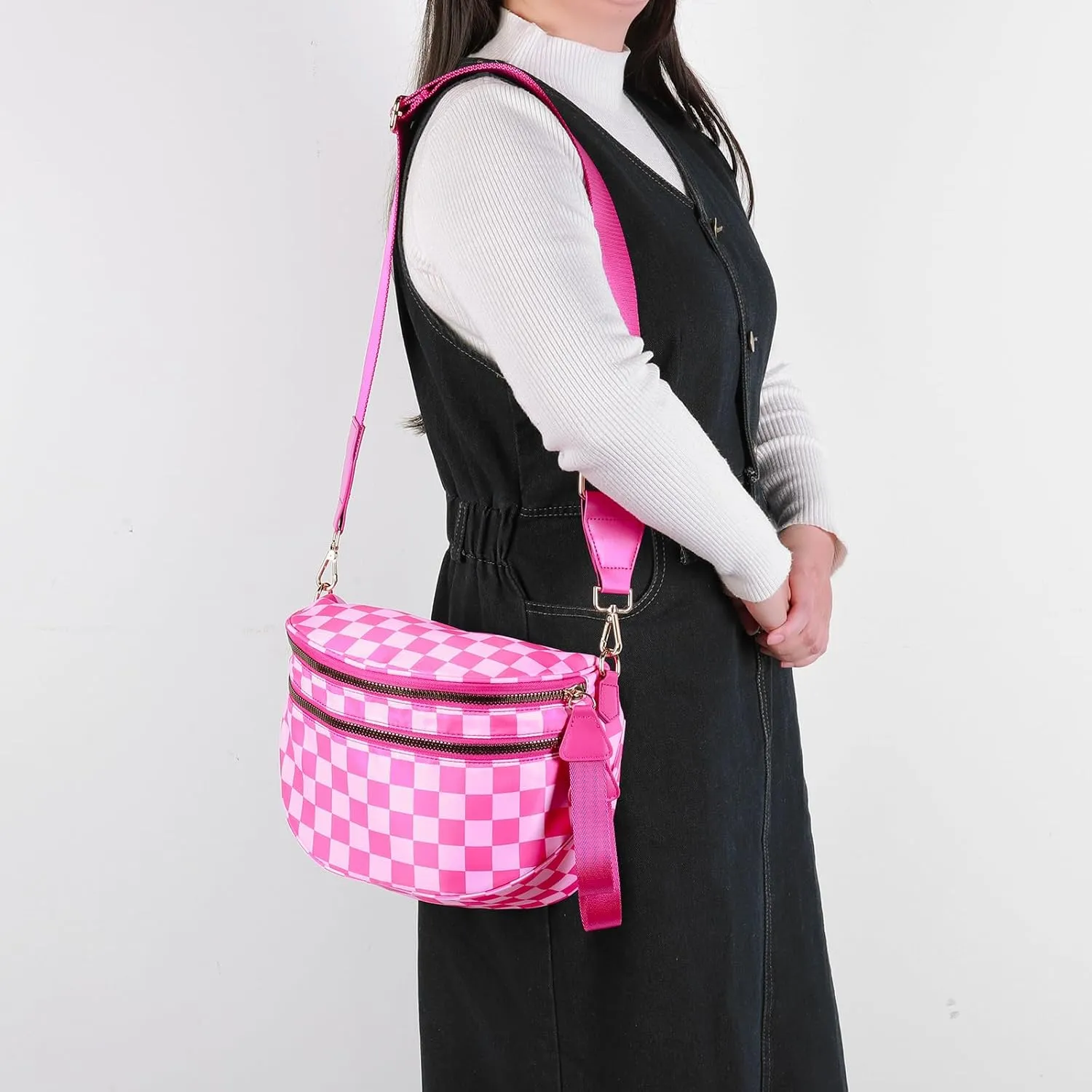 Checkered Crossbody Bag Bum Bags For Women Checkerboard Purse Plaid Pattern Colorblock Fanny Pack