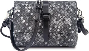 Checkered Crossbody Bag for Women Trendy Leather Small Shoulder Designer Purse Handbags(black)