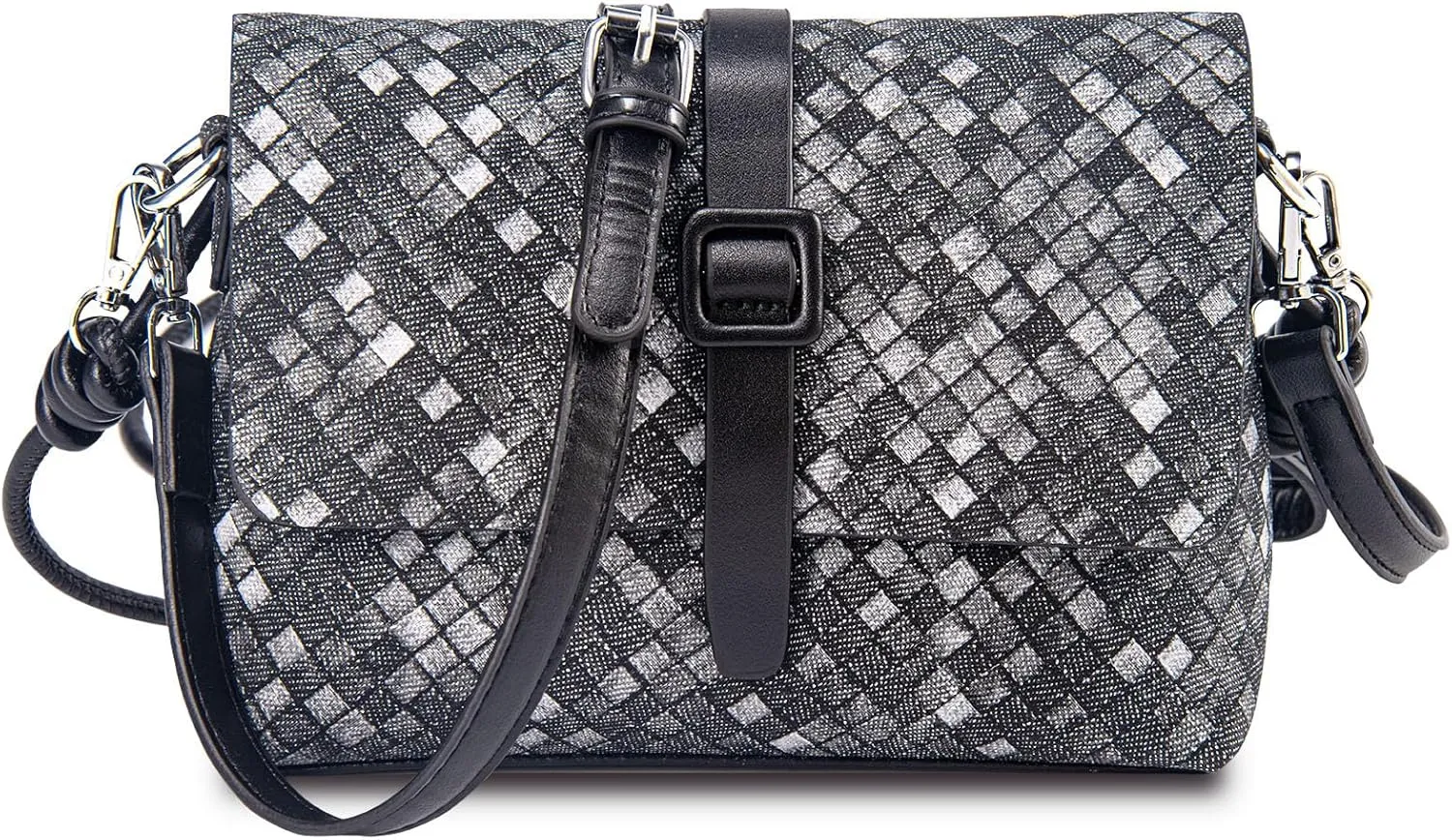Checkered Crossbody Bag for Women Trendy Leather Small Shoulder Designer Purse Handbags(black)