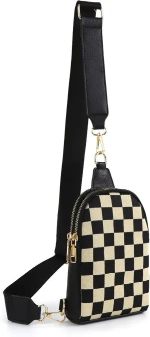 Checkered Crossbody Bag Sling Bag for Women Plaid Bum Bag Small Fanny Pack Purse Checkered Cross Body Bag