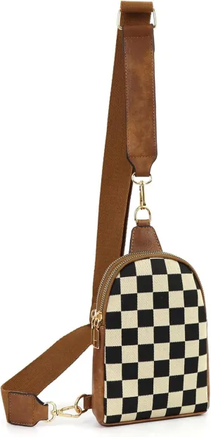 Checkered Crossbody Bag Sling Bag for Women Plaid Bum Bag Small Fanny Pack Purse Checkered Cross Body Bag