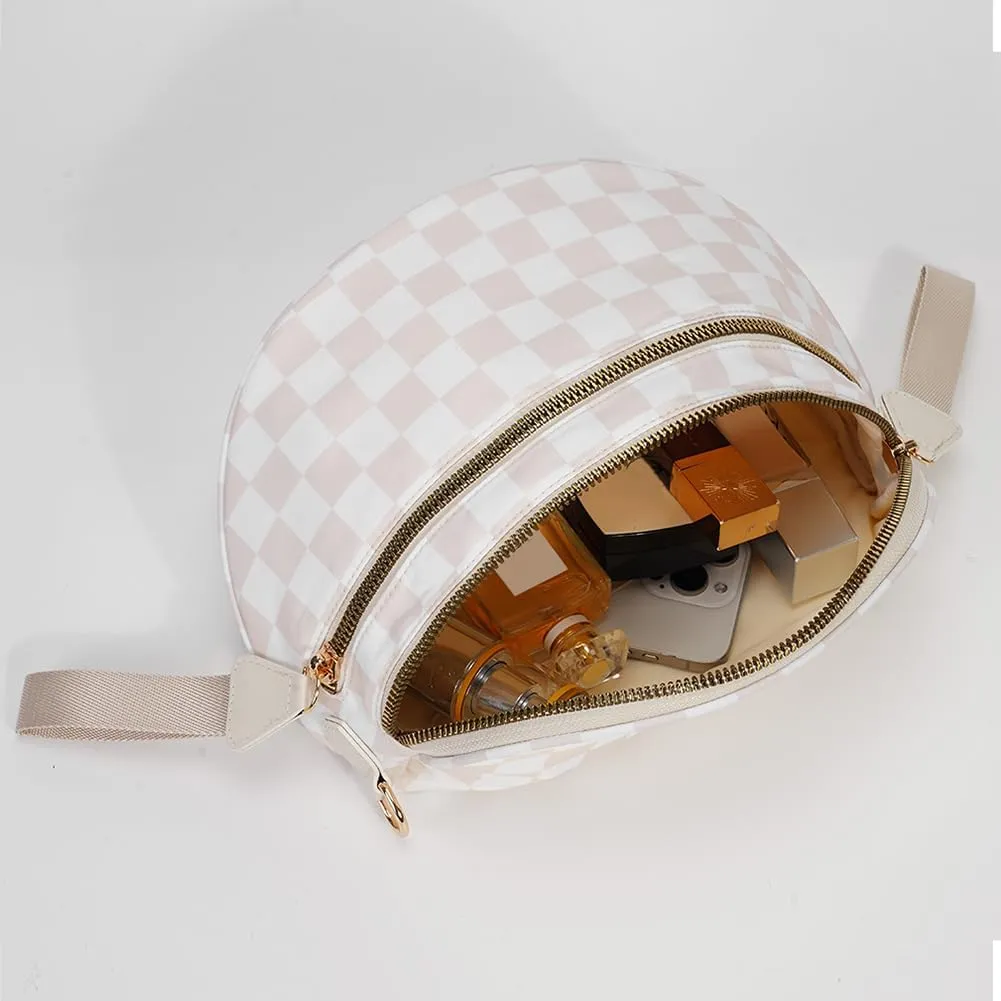 Checkered Crossbody Bag Spacious Nylon Crossbody Bag for Women Black and White Checkered Purse Bum Bags Belt Bags