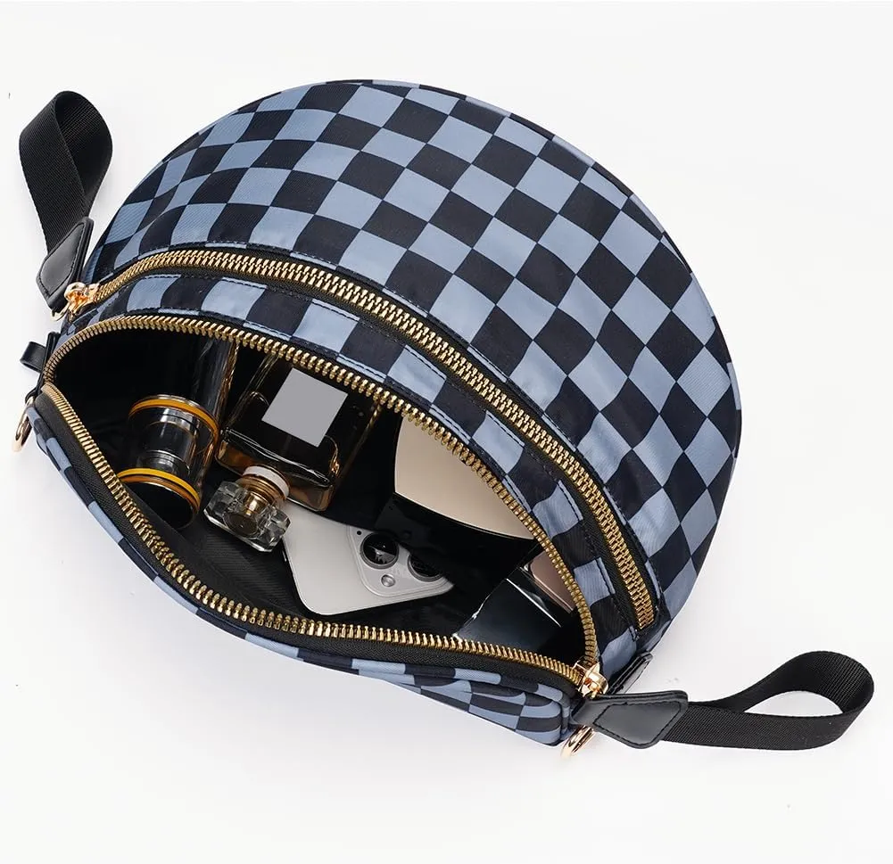Checkered Crossbody Bag Spacious Nylon Crossbody Bag for Women Black and White Checkered Purse Bum Bags Belt Bags