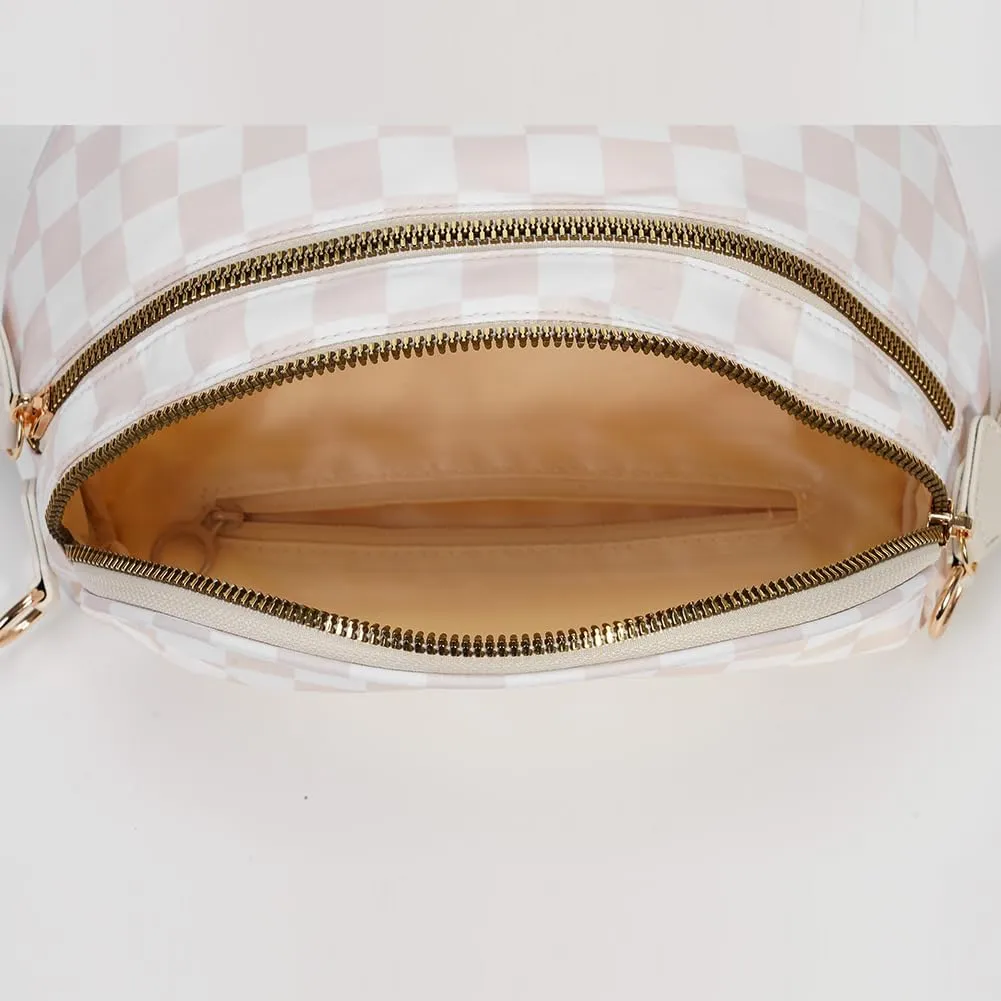 Checkered Crossbody Bag Spacious Nylon Crossbody Bag for Women Black and White Checkered Purse Bum Bags Belt Bags