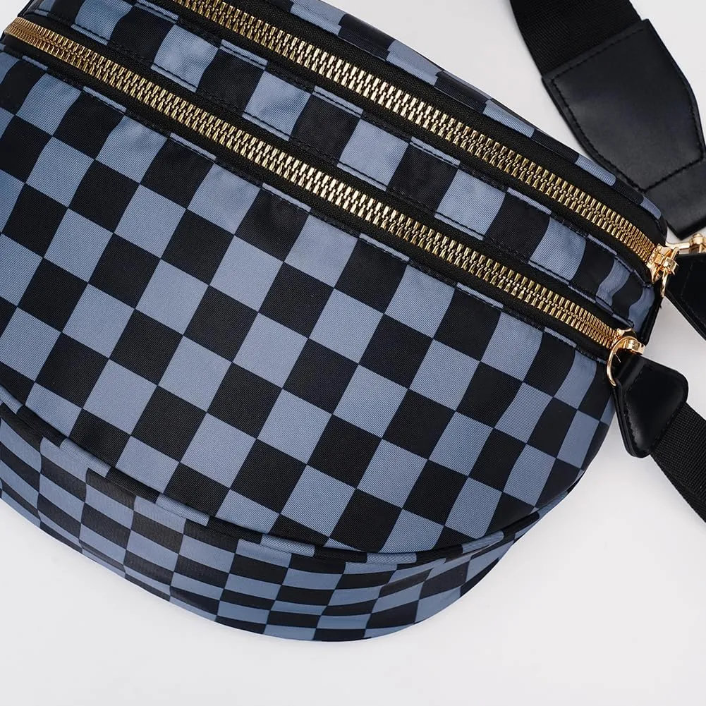 Checkered Crossbody Bag Spacious Nylon Crossbody Bag for Women Black and White Checkered Purse Bum Bags Belt Bags