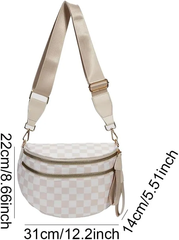 Checkered Crossbody Bag Spacious Nylon Crossbody Bag for Women Black and White Checkered Purse Bum Bags Belt Bags