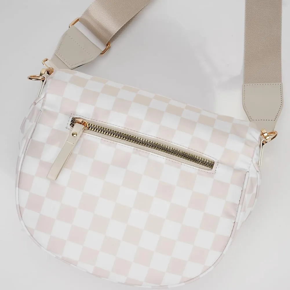 Checkered Crossbody Bag Spacious Nylon Crossbody Bag for Women Black and White Checkered Purse Bum Bags Belt Bags