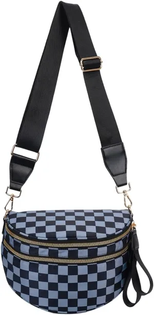 Checkered Crossbody Bag Spacious Nylon Crossbody Bag for Women Black and White Checkered Purse Bum Bags Belt Bags