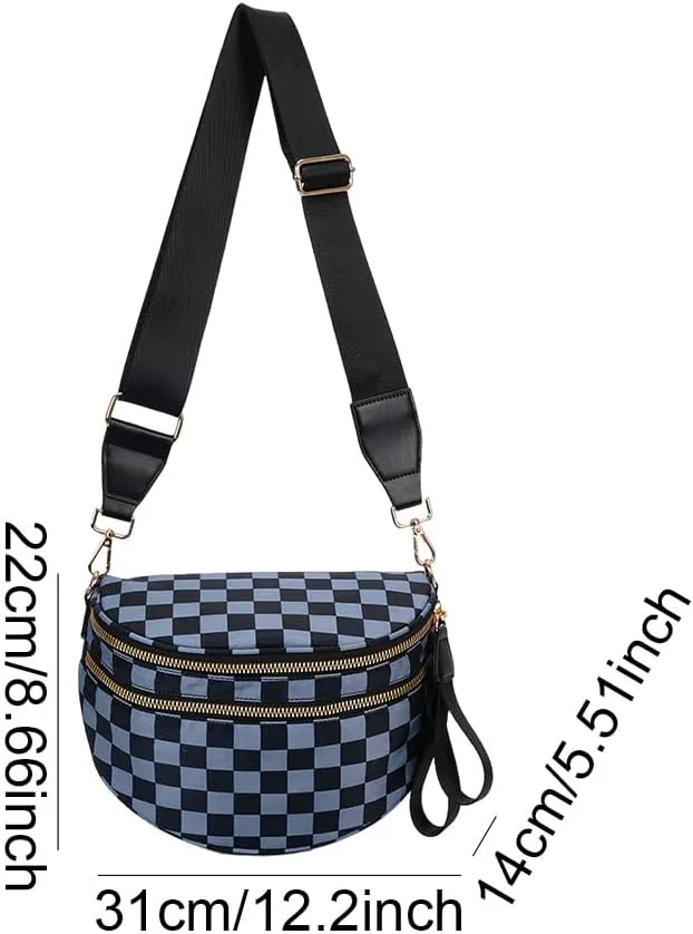 Checkered Crossbody Bag Spacious Nylon Crossbody Bag for Women Black and White Checkered Purse Bum Bags Belt Bags