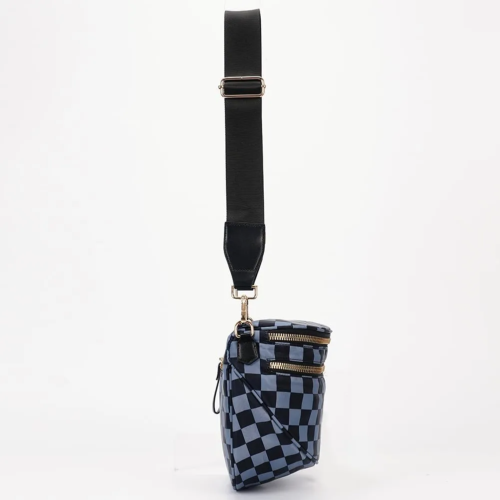 Checkered Crossbody Bag Spacious Nylon Crossbody Bag for Women Black and White Checkered Purse Bum Bags Belt Bags
