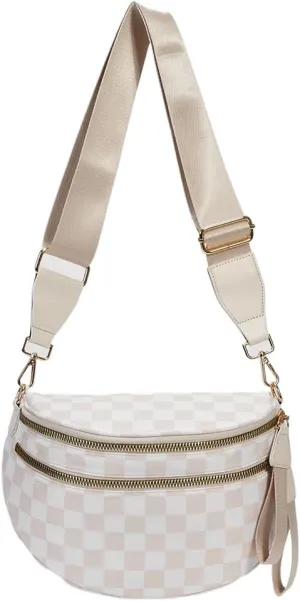 Checkered Crossbody Bag Spacious Nylon Crossbody Bag for Women Black and White Checkered Purse Bum Bags Belt Bags
