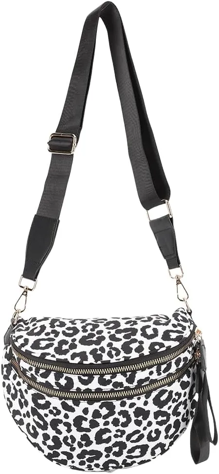 Checkered Crossbody Bag Spacious Nylon Crossbody Bag for Women Black and White Checkered Purse Bum Bags Belt Bags