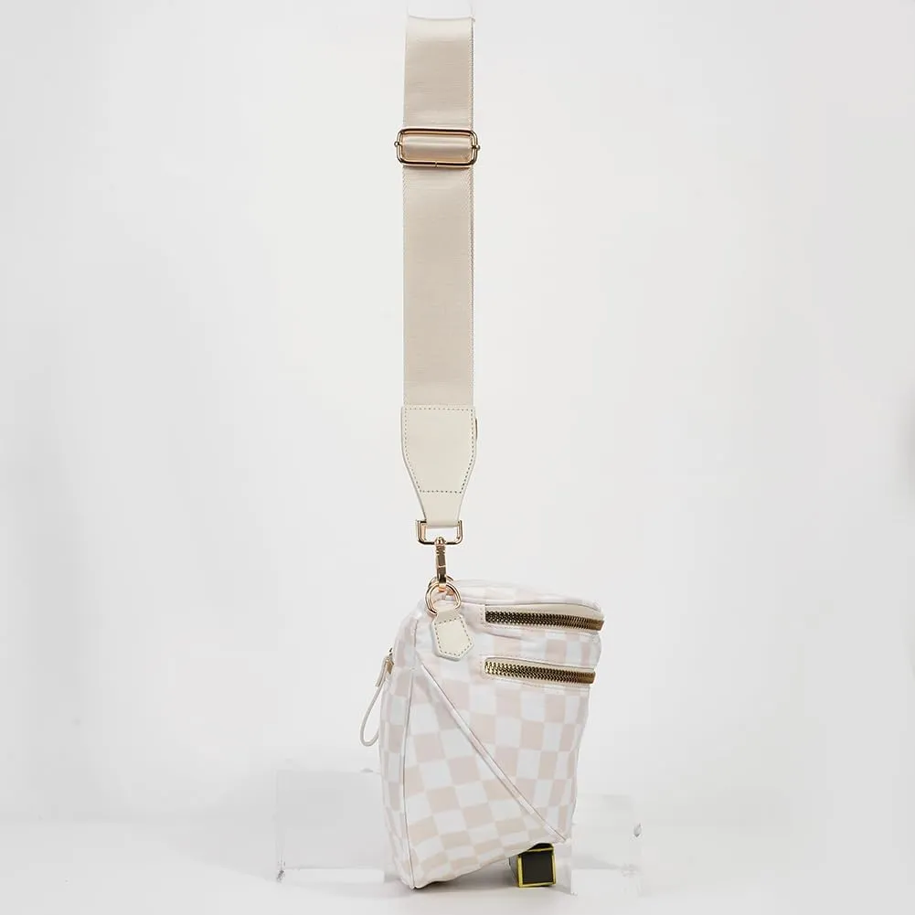 Checkered Crossbody Bag Spacious Nylon Crossbody Bag for Women Black and White Checkered Purse Bum Bags Belt Bags