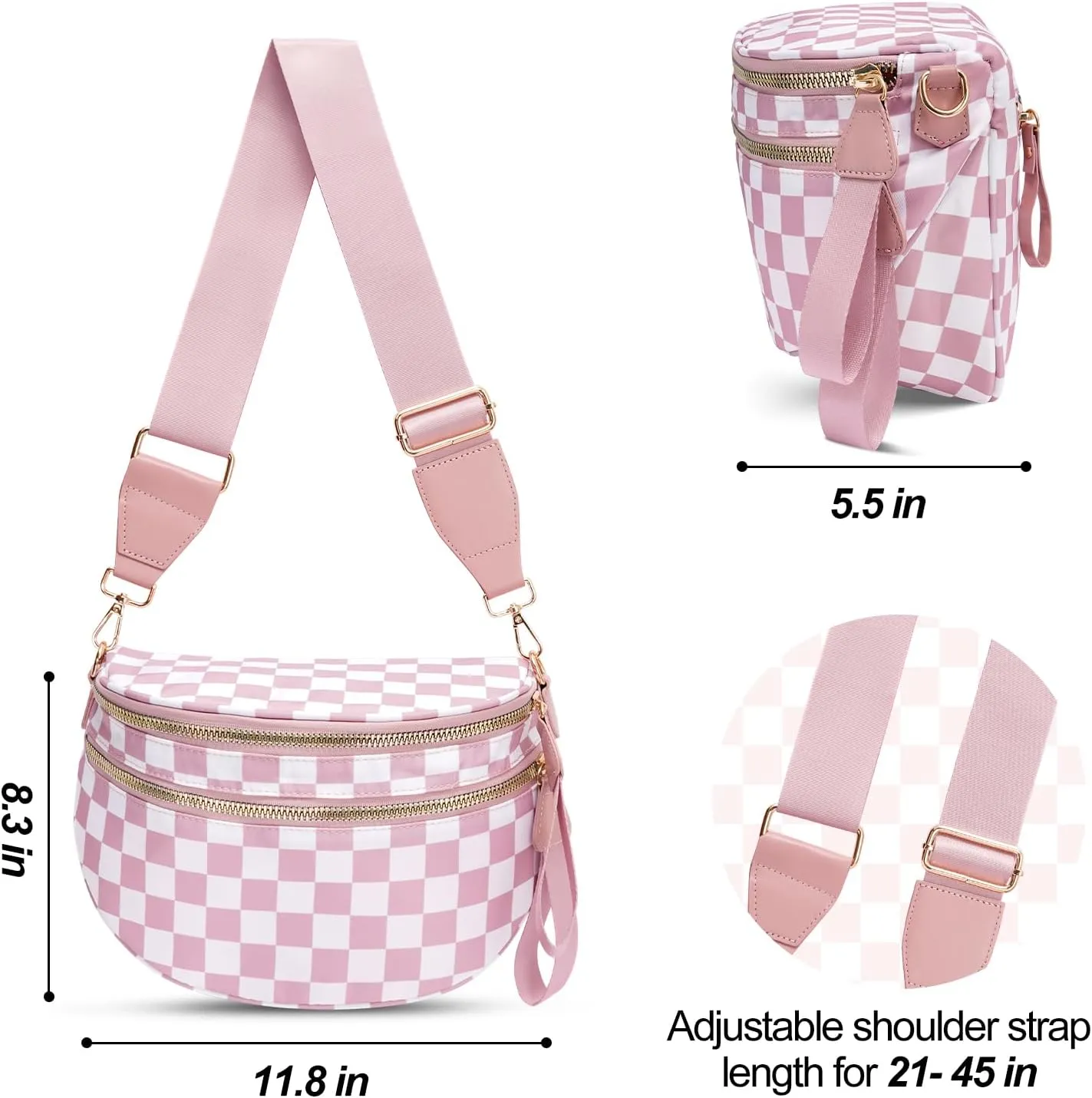 Checkered Crossbody Bag,Nylon Bum Bags for Women Crossbody,Spacious Sling Bag Purse Fanny Packs with Shoulder Strap