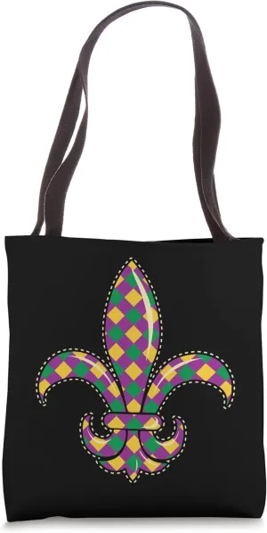 Checkered Mardi Gras Fleur De Lys Symbol Party Costume Tote Bag