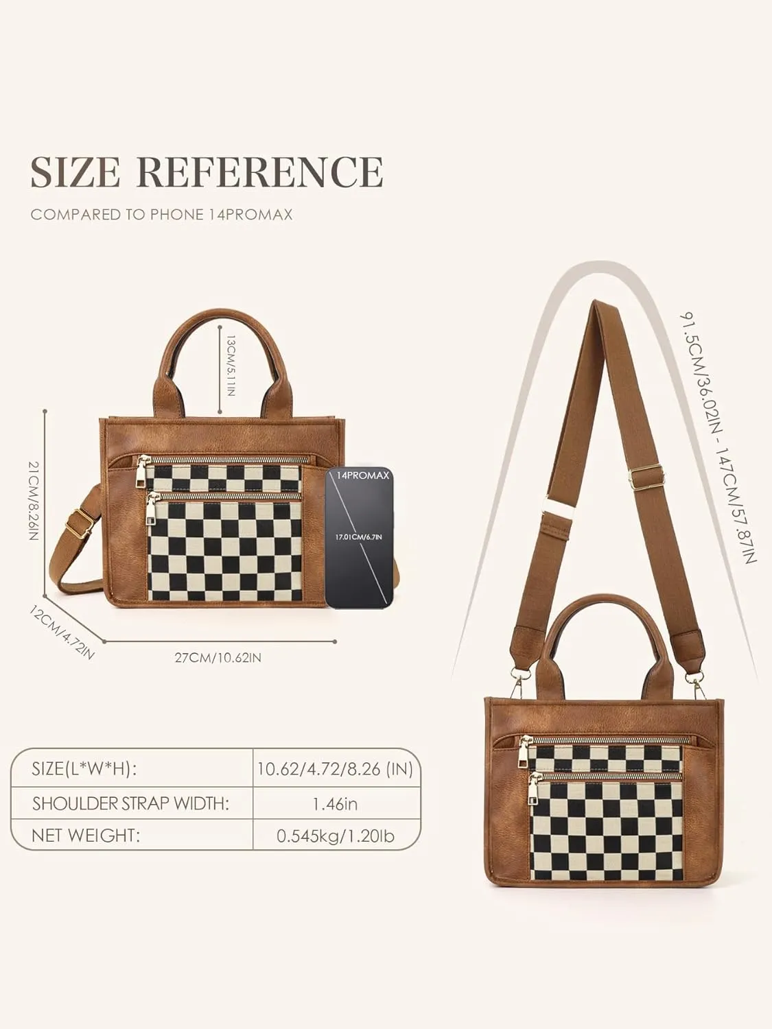 Checkered Purse,Canvas Tote Bag Checkered Crossbody Bag for Women Black and White Slouchy Shoulder Bag for Work/Travel