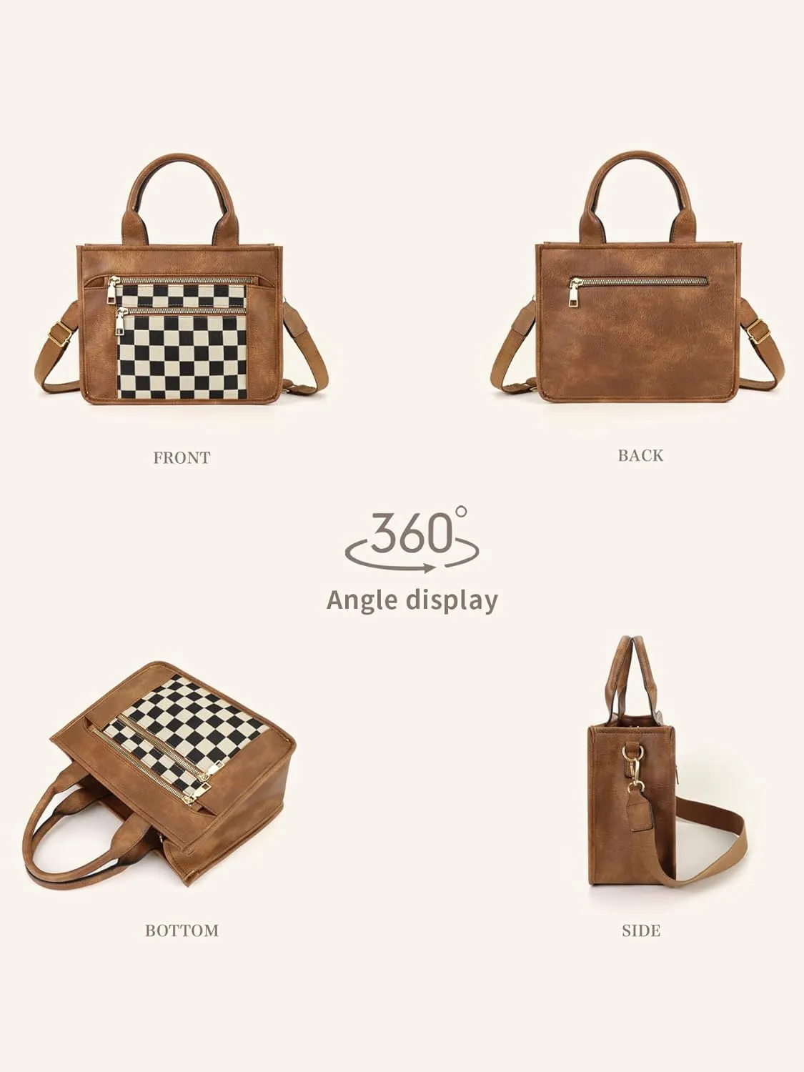 Checkered Purse,Canvas Tote Bag Checkered Crossbody Bag for Women Black and White Slouchy Shoulder Bag for Work/Travel