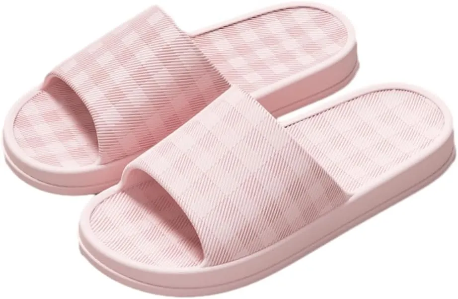 Checkered Slides Women Cloud Pillow Slides House Bathroom Shower Shoes Thick Sole Non-Slip Sandals Indoor Outdoor Couples