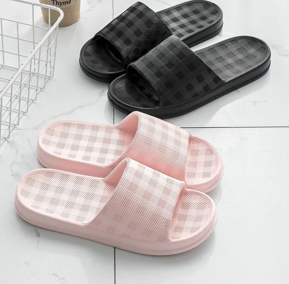 Checkered Slides Women Cloud Pillow Slides House Bathroom Shower Shoes Thick Sole Non-Slip Sandals Indoor Outdoor Couples