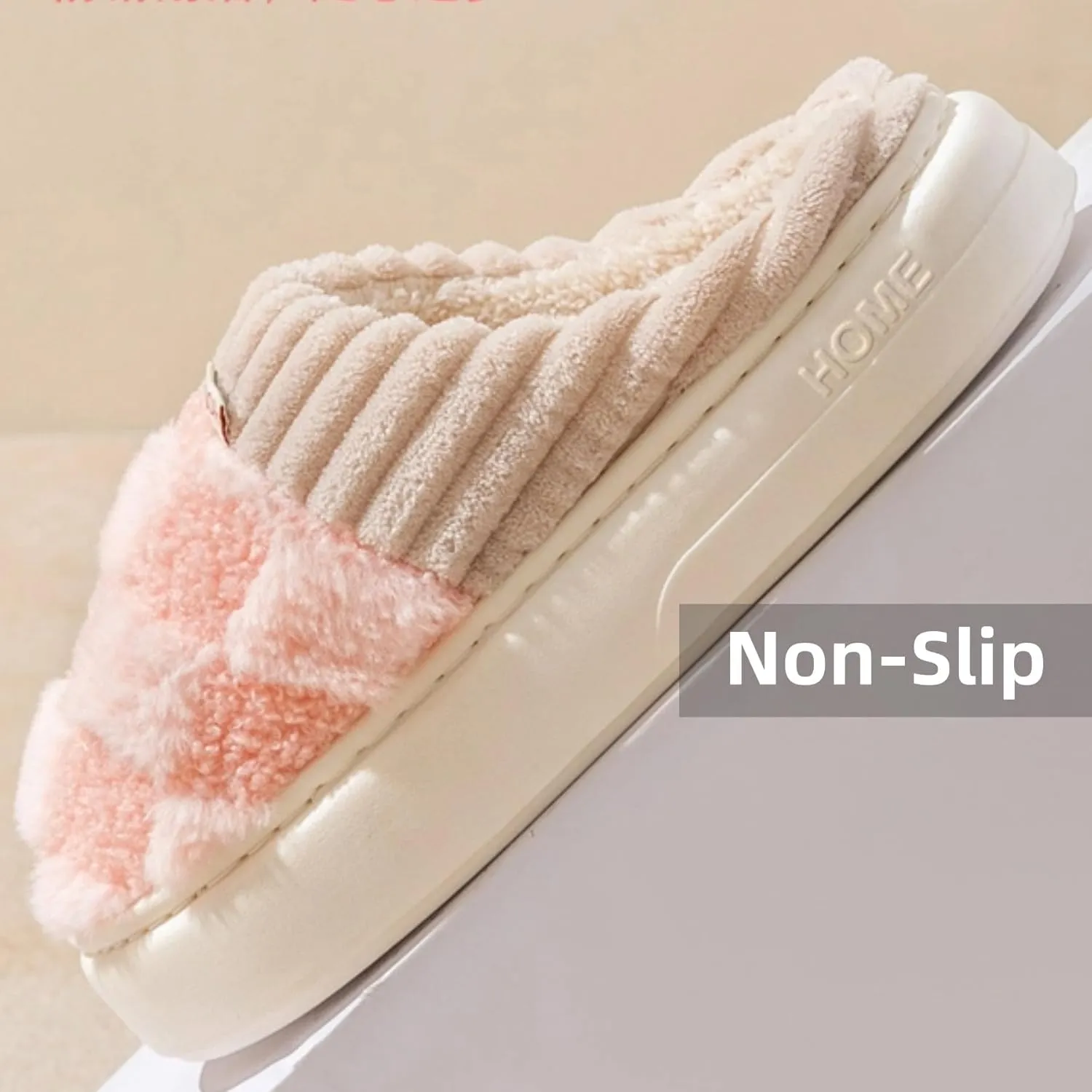 Checkered Slippers for Women Men Indoor Warm Cozy Winter Fuzzy Slippers Unisex Plush Plaid Home Bedroom House Shoes Slip On Non-Slip