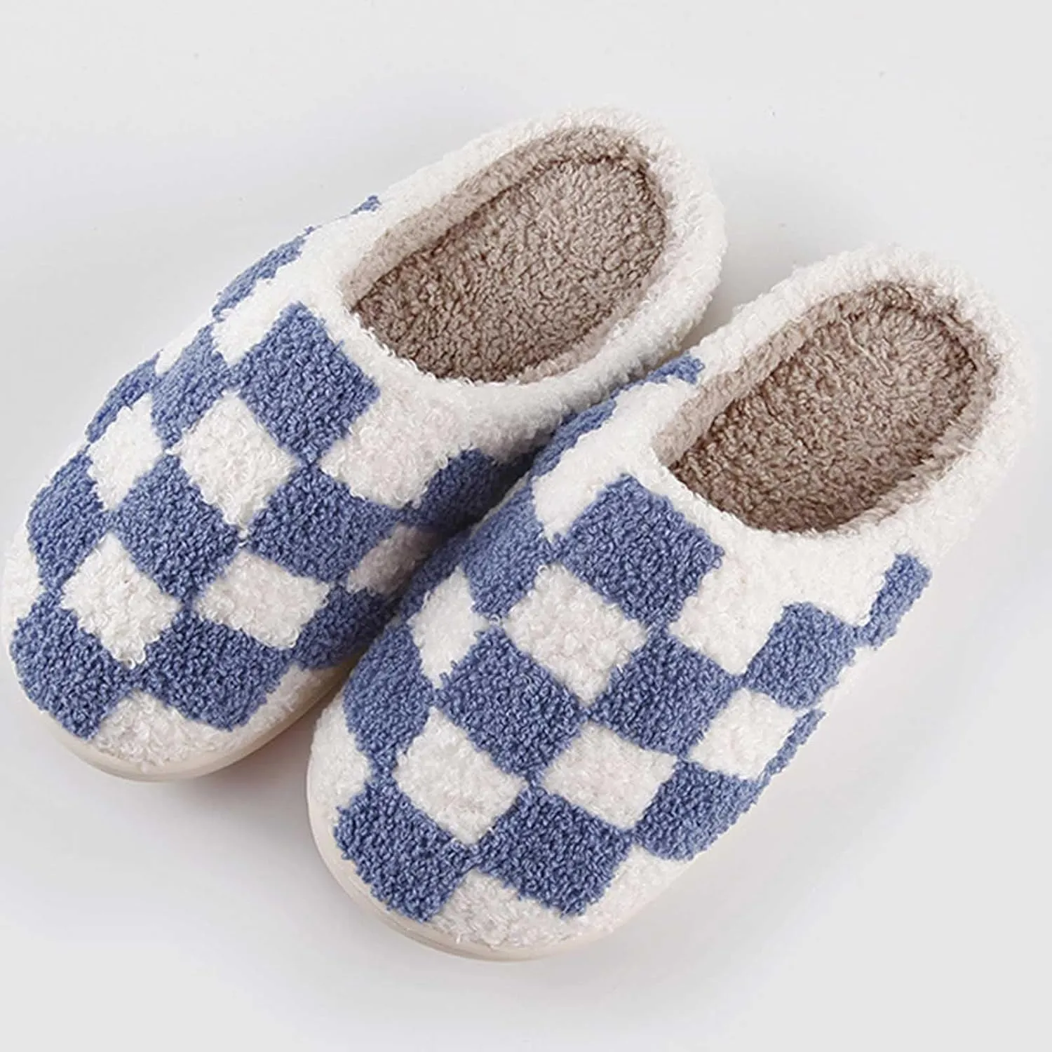 Checkered Slippers - Men & Women's Funny, Fluffy House & Outdoor Shoes - Memory Foam, Warm, Plush Bedroom Slippers for Winter