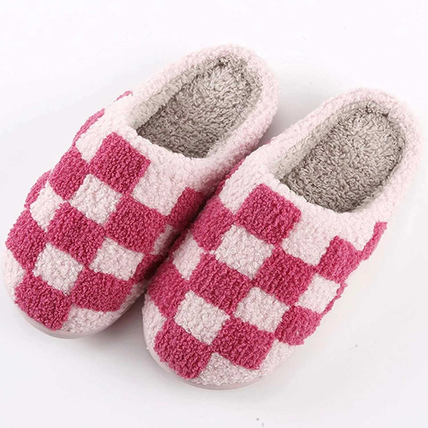 Checkered Slippers - Men & Women's Funny, Fluffy House & Outdoor Shoes - Memory Foam, Warm, Plush Bedroom Slippers for Winter