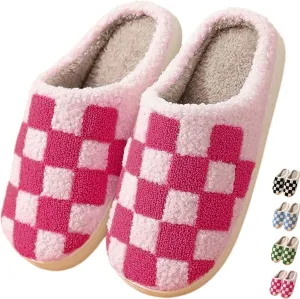 Checkered Slippers - Men & Women's Funny, Fluffy House & Outdoor Shoes - Memory Foam, Warm, Plush Bedroom Slippers for Winter